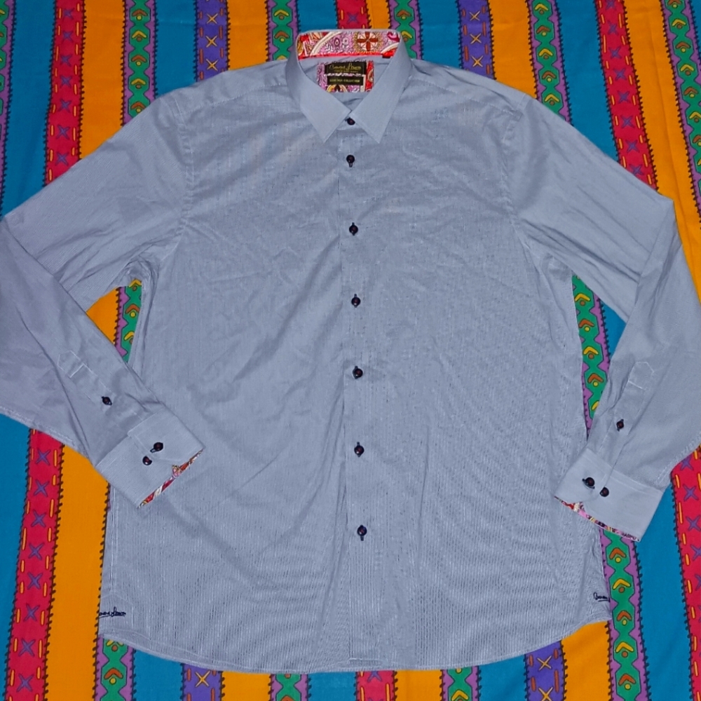 Banana Lemon Stretch Collection Striped Button Dress Shirt Vintage
